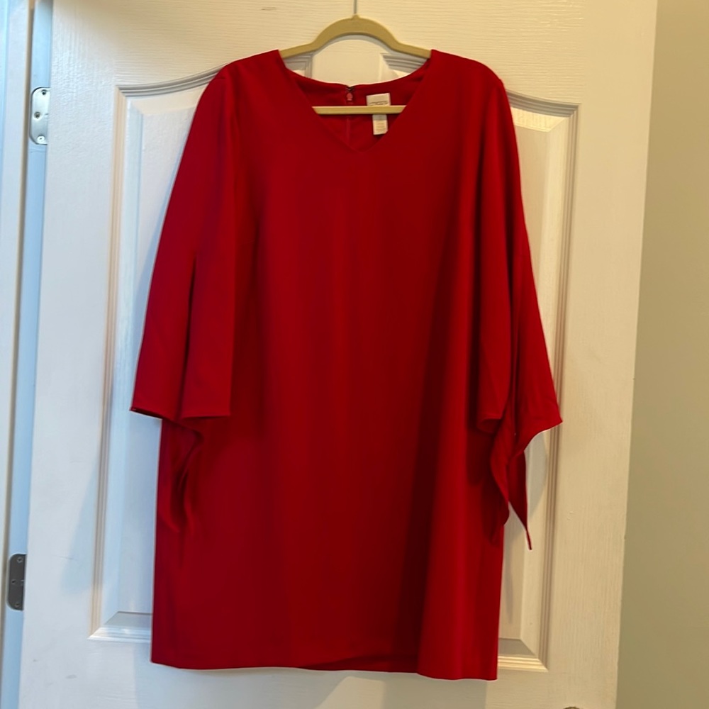 Chicos gorgeous red dress 👗 draped sleeve with tie detail, size 3 (16-18) NWOT